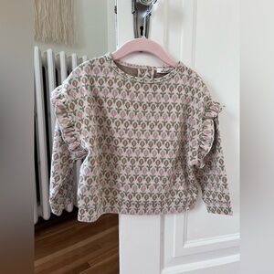 Pink & Green Floral Knit Ruffle Sweater - Kids